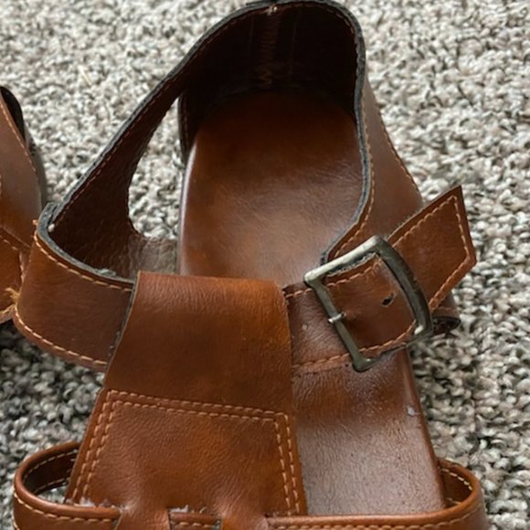 Tan LEATHER Men's FISHERMAN Basket-weave BUCKLE SANDALS * 9 (wider fit) * EUC - Picture 4 of 7